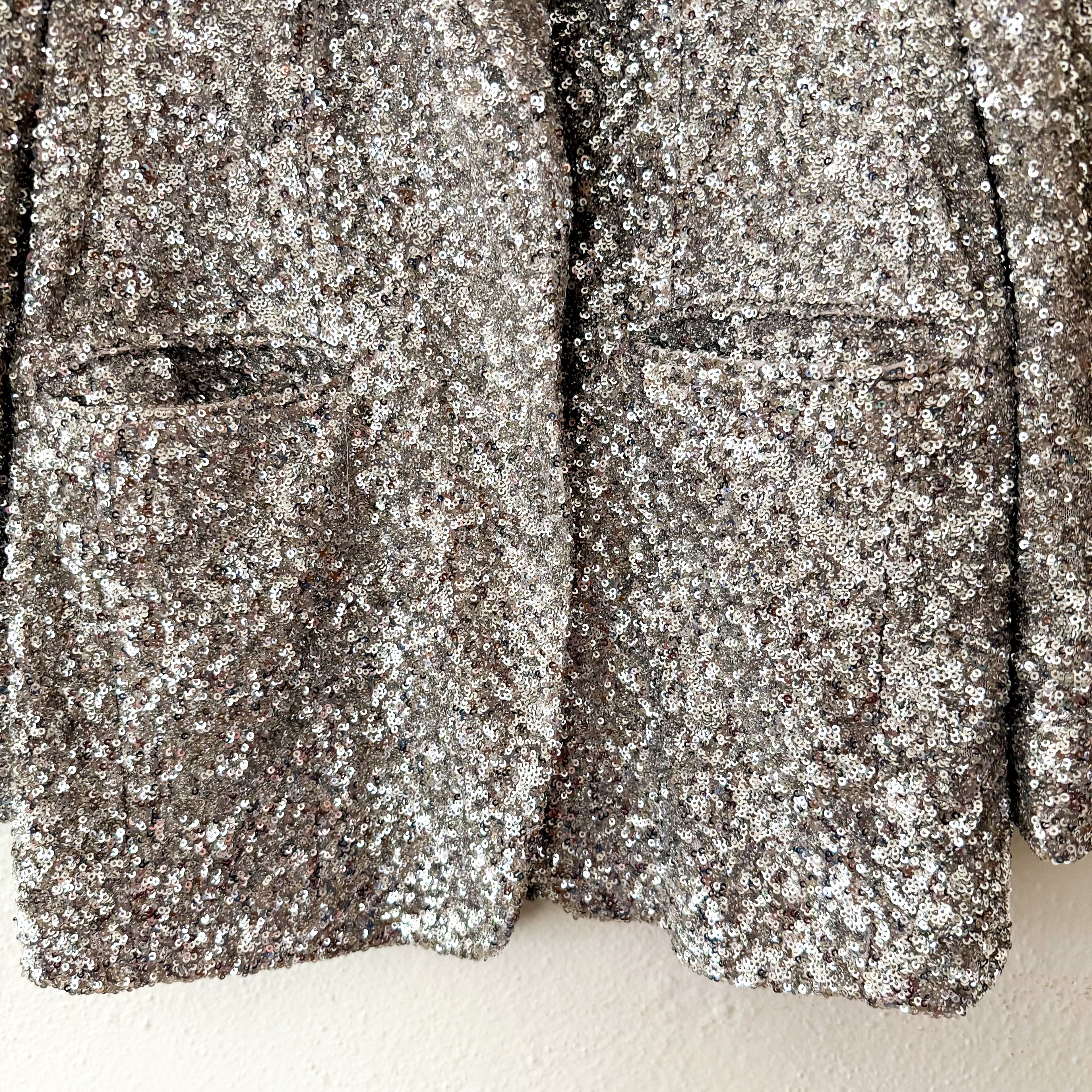 Express Silver Sequin One Button Boyfriend Blazer |  XS