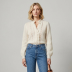 Sézane Angie Mohair Merino Wool Button Down Cardigan in Ecru | XXS