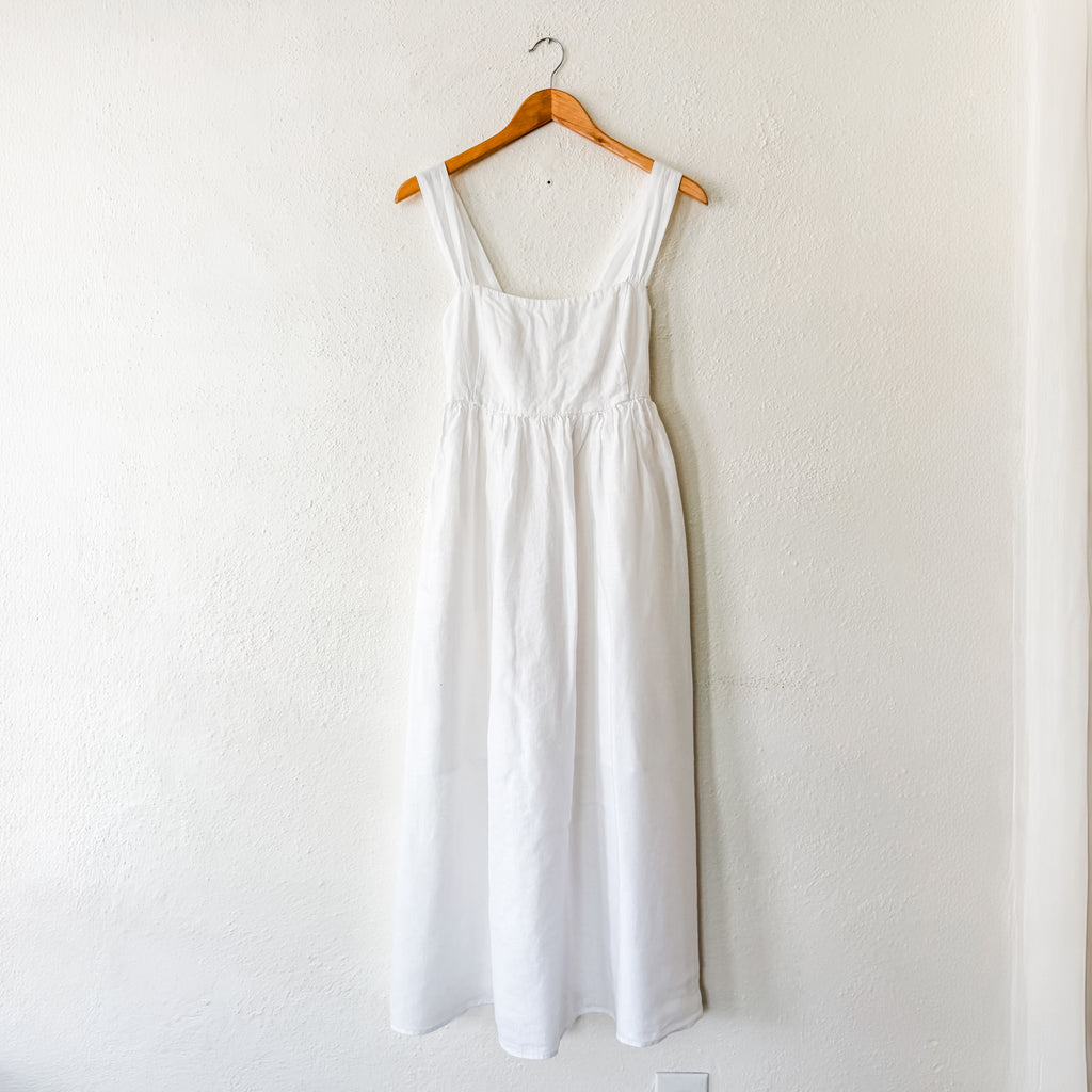 J.Crew White Squareneck 100% Linen Midi Dress | 0