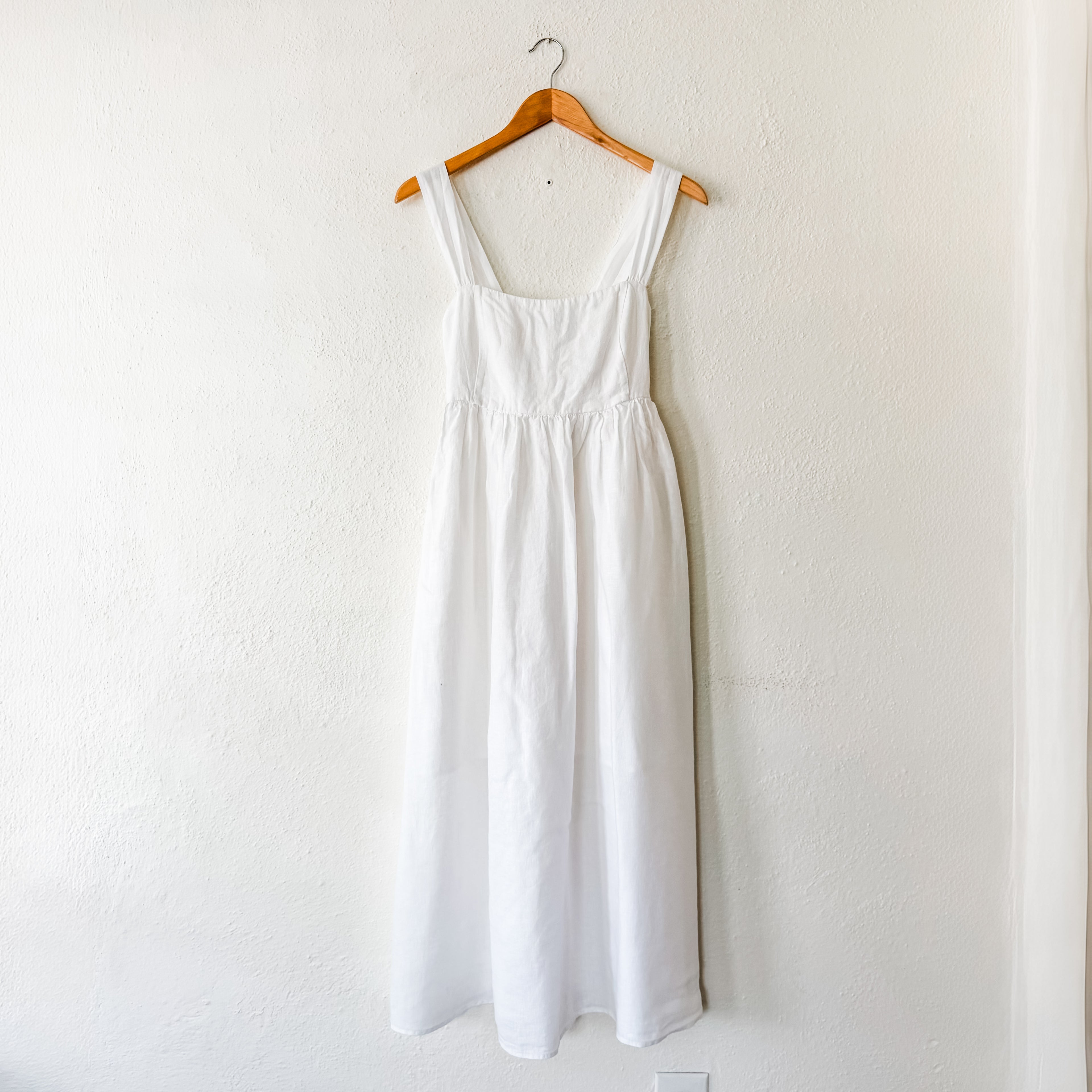 J.Crew White Squareneck 100% Linen Midi Dress | 0