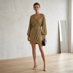 & Other Stories Wrap-Effect Gold Sequin Dolman Sleeve Mini Dress | 0/EUR 32