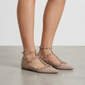 Valentino Garavani Rockstud Caged Nude Patent Leather Pointed Toe Ballet Flats | 36/US 6