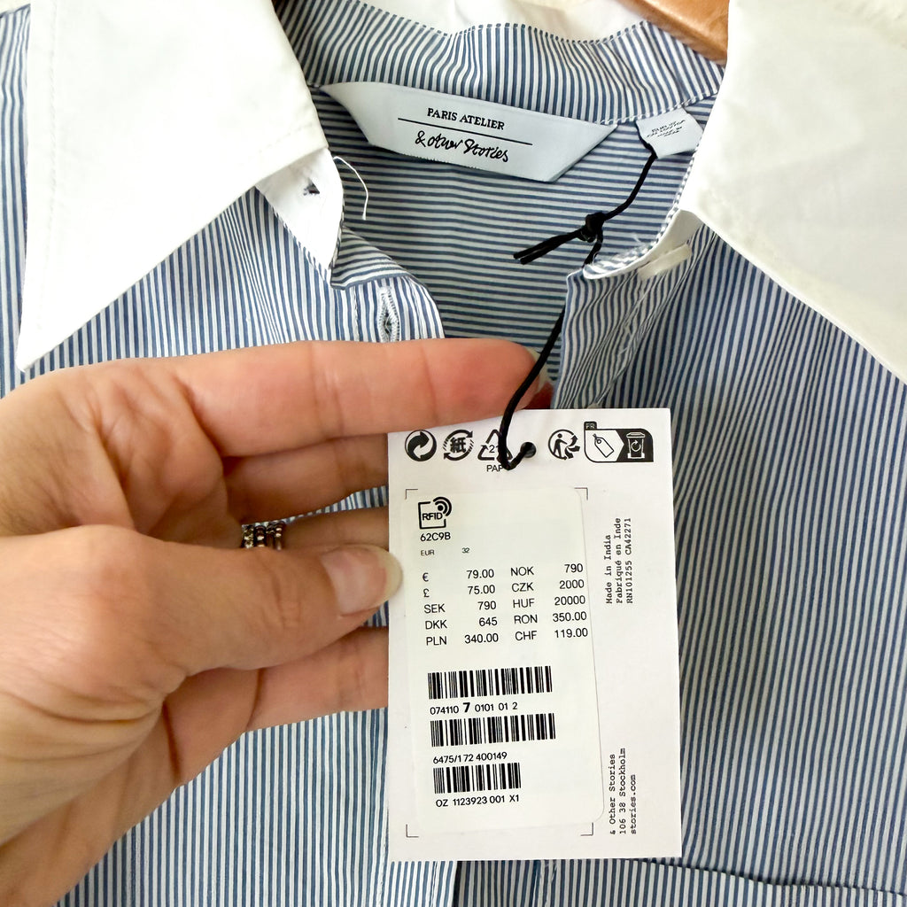 & Other Stories Paris Atelier Button Up Long Sleeve Shirt in Blue Pinstripe | 0