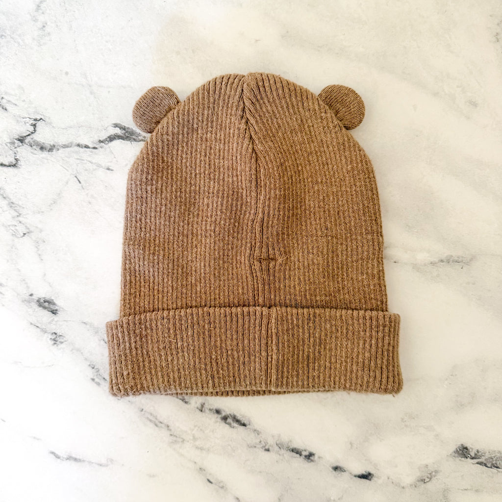 Zara Good Things Ahead Ribbed Teddy Ears Beanie in Pecan