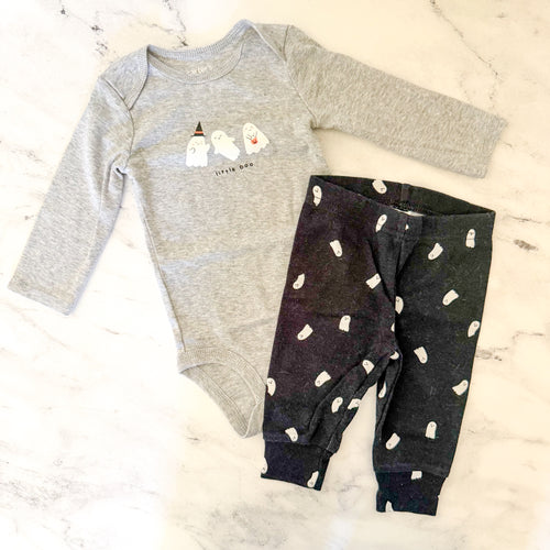 Carter's Grey Halloween Ghosts Long Sleeve Tee Black Ghost Legging Set | 3-6m