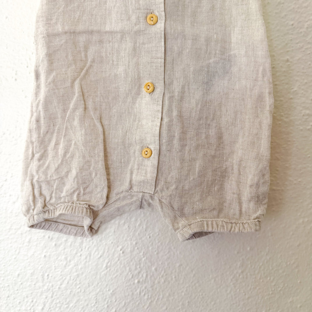 H&M 100% Linen Tan Sleeveless Button Down Romper | 0-3m
