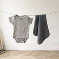 Kiddiezoom Grey White Stripe Bodysuit + Cloud Island Charcoal Gauze Burp Cloth Bundle | 3-6m