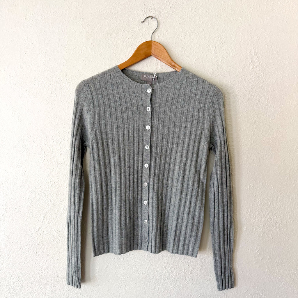 J.Crew 100% Cashmere Wide-Ribbed Grey Cashmere Cardigan Sweater | XS