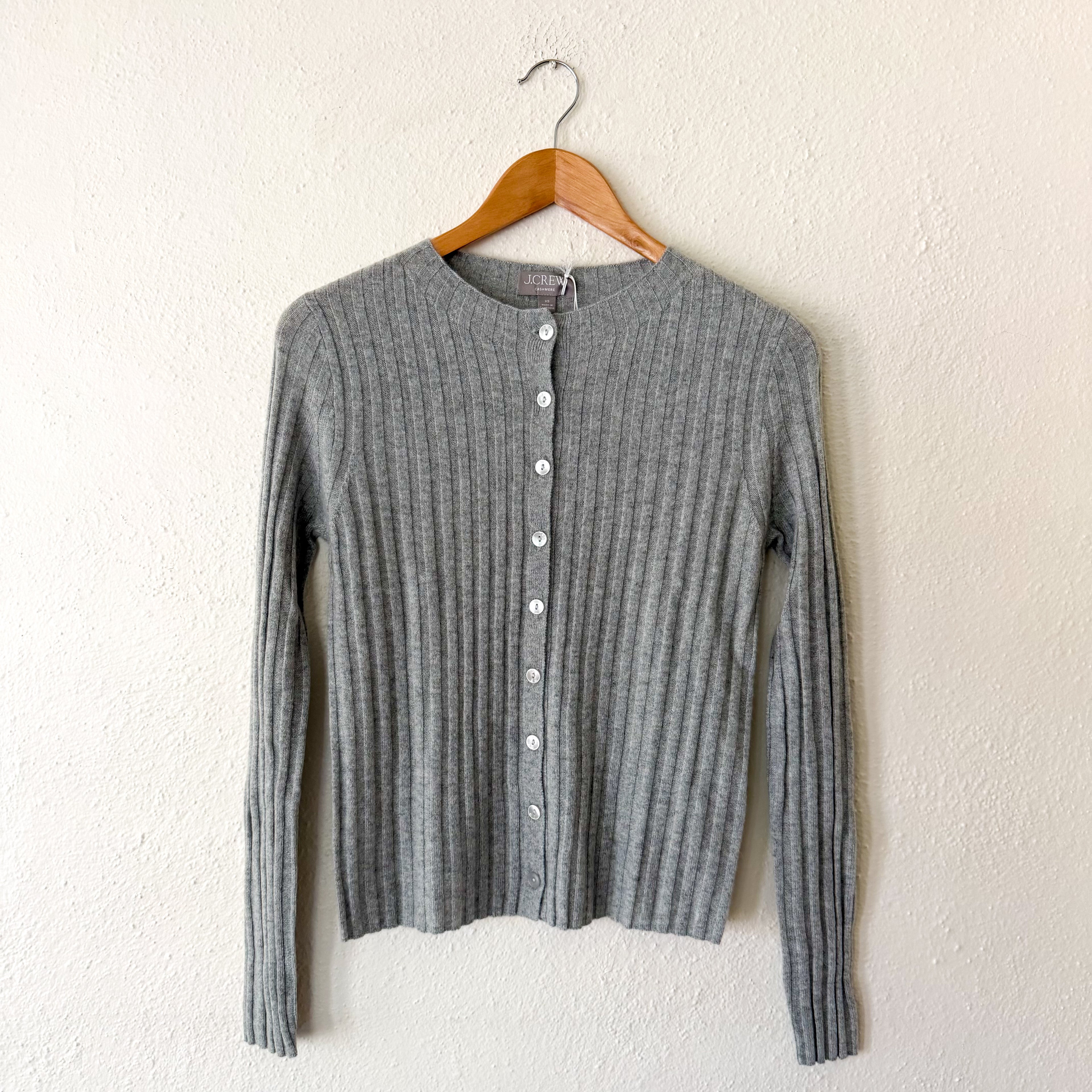J.Crew 100% Cashmere Wide-Ribbed Grey Cashmere Cardigan Sweater | XS