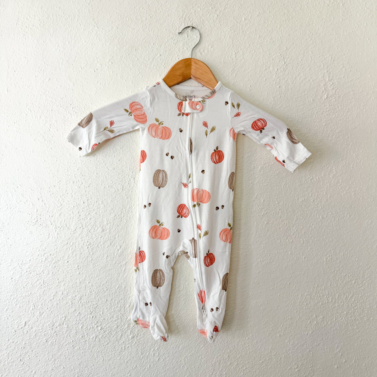 Carter's Just One You Fall Pumpkin Cream Long Sleeve Footed Zipper Sleeper | 3-6m