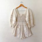 Sea New York Willa Smocked Puff Sleeve Romper in White | 00
