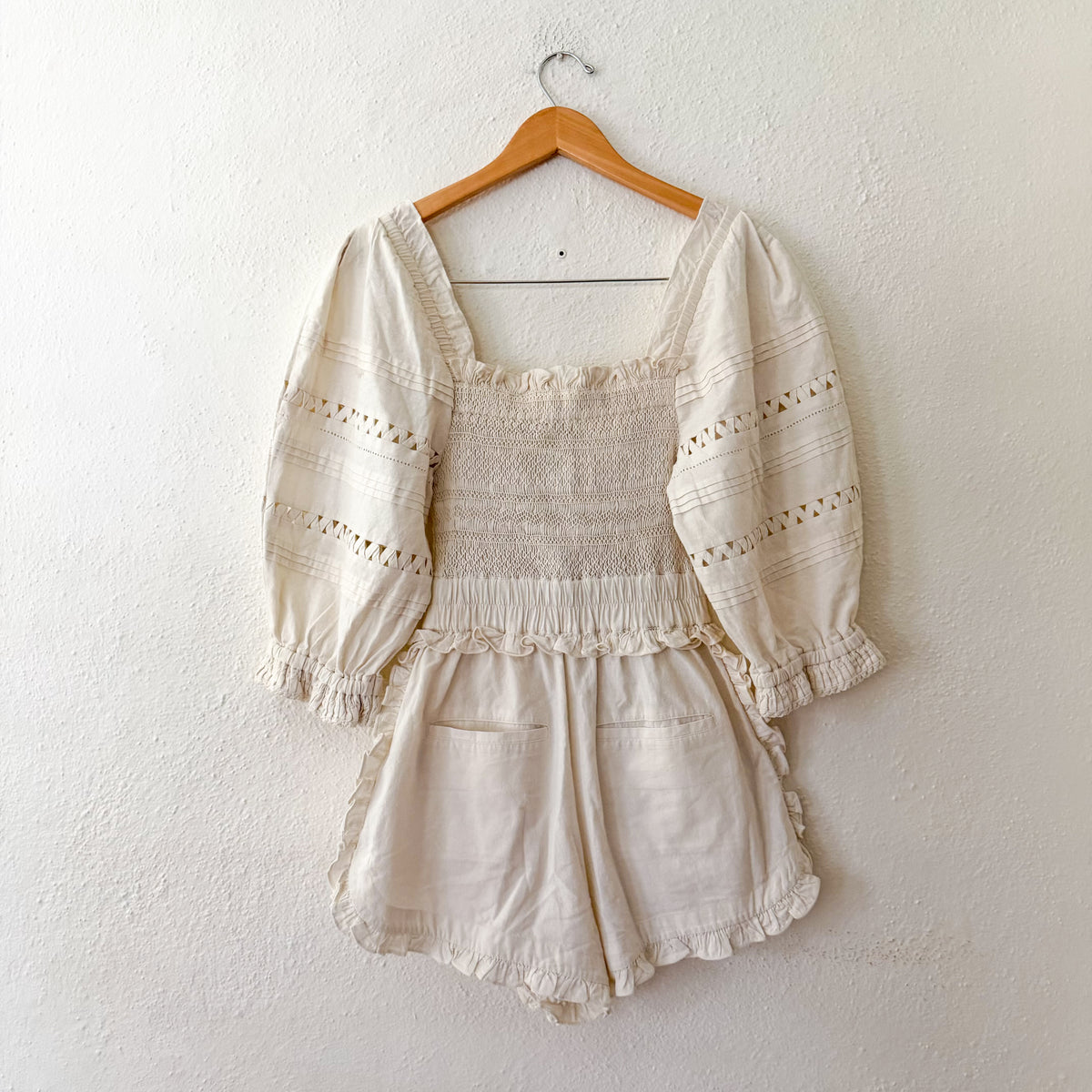 Sea New York Willa Smocked Puff Sleeve Romper in White | 00