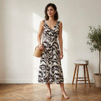 Nine West Linen Blend Belted Ikat Midi Dress | XS