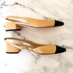 Veronica Beard Cecile Half D'Orsay Slingback Pump Captoe Heels in Black & Ecru | 6