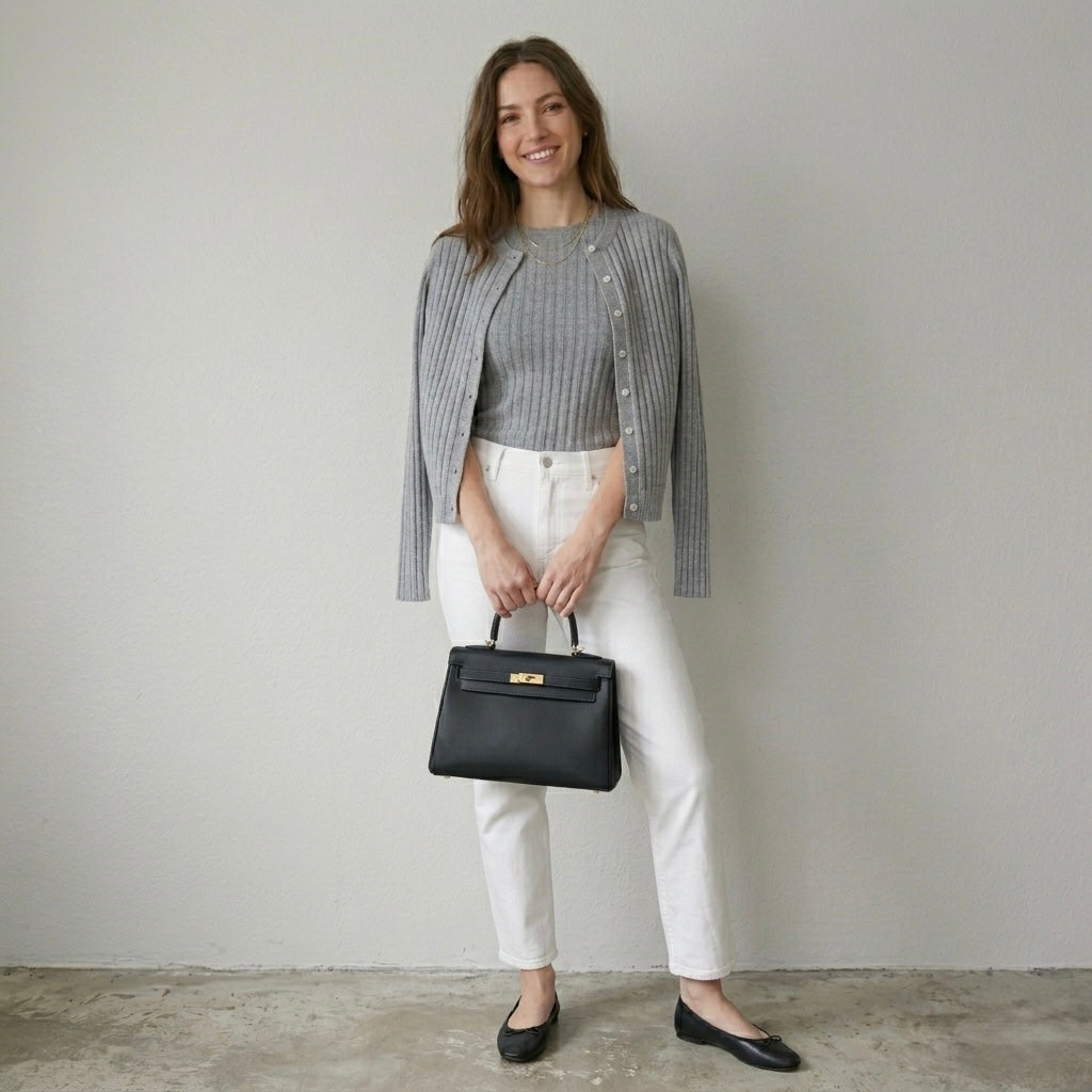 J.Crew 100% Cashmere Wide-Ribbed Grey Cashmere Cardigan Sweater | XS