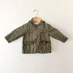 Old Navy Olive Green Lightweight Canvas Utility Zipper Jacket with Grey Lining | 6-12m