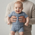 H&M Dusty Slate Blue Waffle Weave T-Shirt & Shorts Knit Set | 0-3m