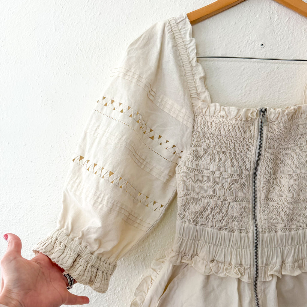 Sea New York Willa Smocked Puff Sleeve Romper in White | 00