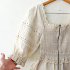 Sea New York Willa Smocked Puff Sleeve Romper in White | 00