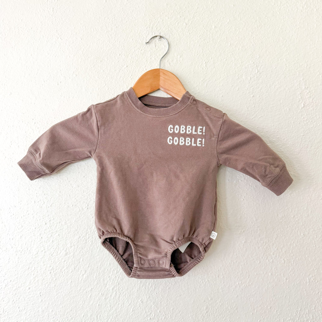 Little Planet Organic Brown 'Gobble Gobble' Long Sleeve French Terry Bodysuit | 3-6m