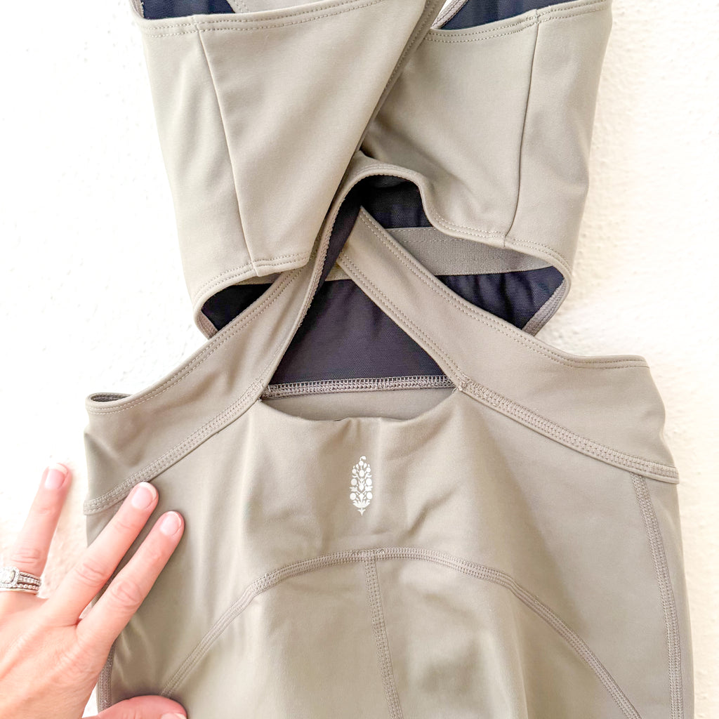 Free People Movement Back It Up Onesie Jumpsuit in Sage Beige | XS