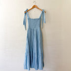 Caslon Smocked Tie Strap Cotton Gauze Midi Sundress in Baby Blue | XS