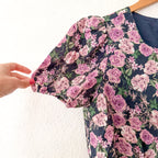 Cami NYC 100% Linen Cropped Purple Floral Puff Sleeve Blouse | XS