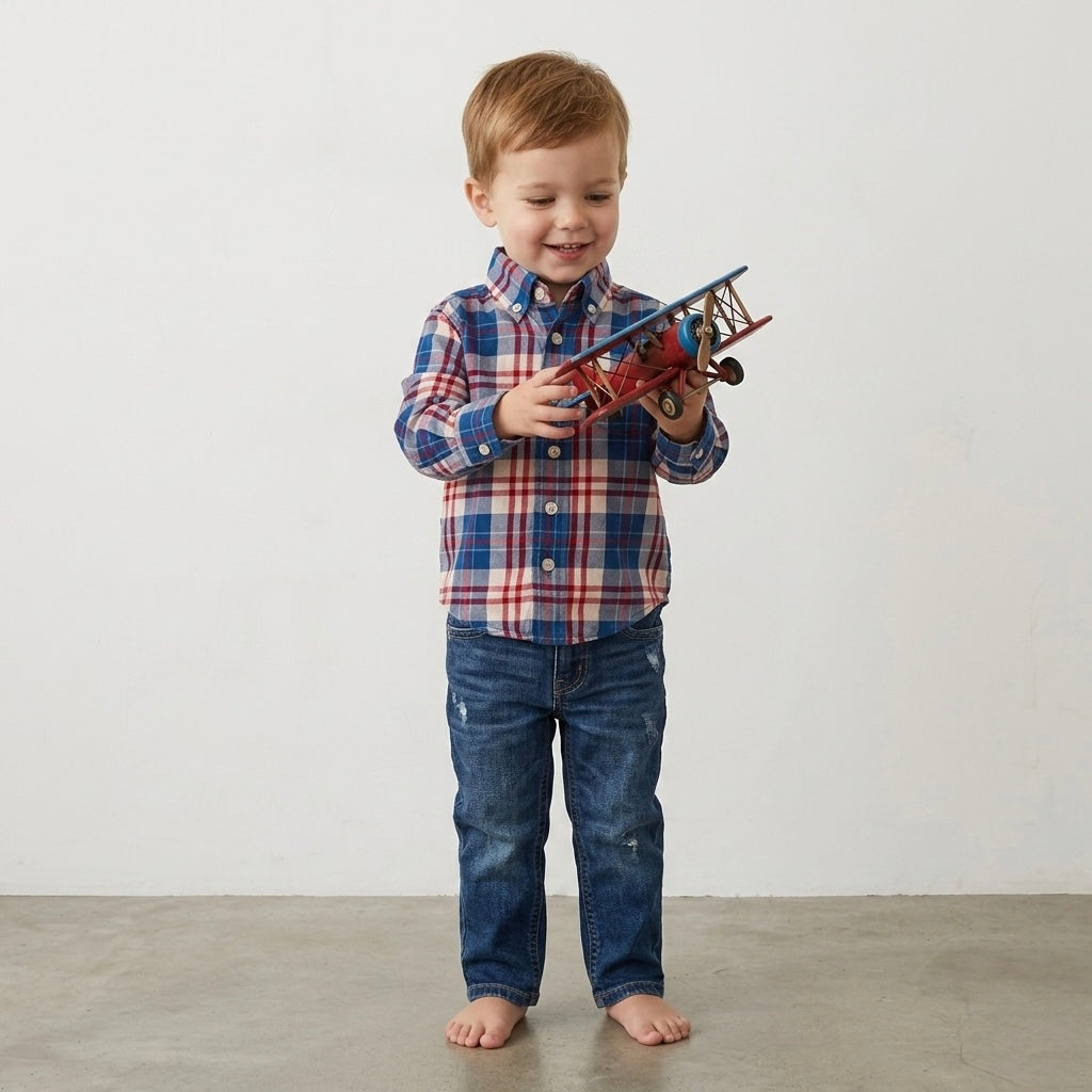 Class Club Boy Red White Blue Plaid Long Sleeve Buttons Down | 2-3T