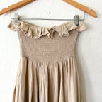 Free People Tan Lush Life Linen Smocked Strapless Dress in Bleached Sand | XS