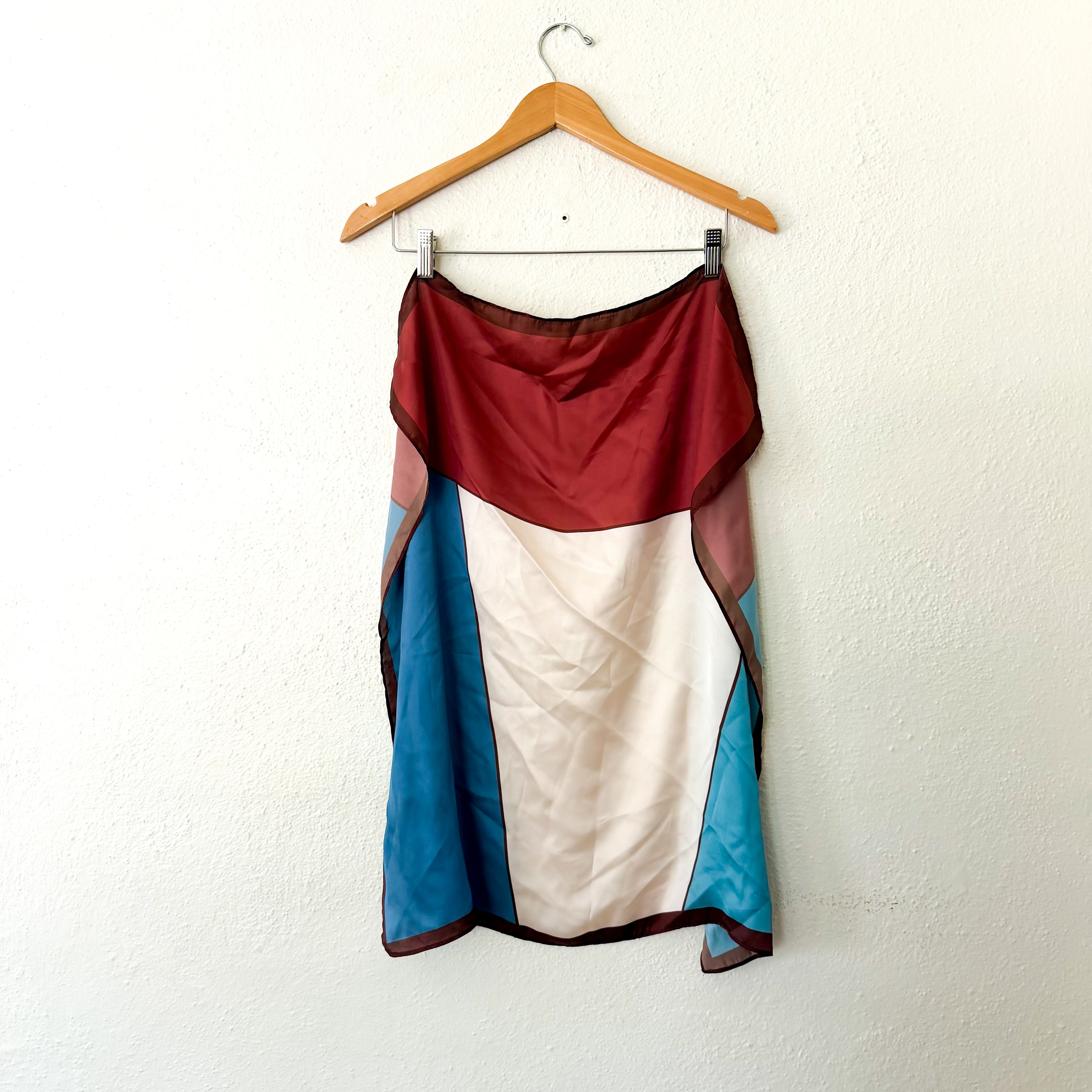 Retro Geometric Colorblock Silky Square Scarf