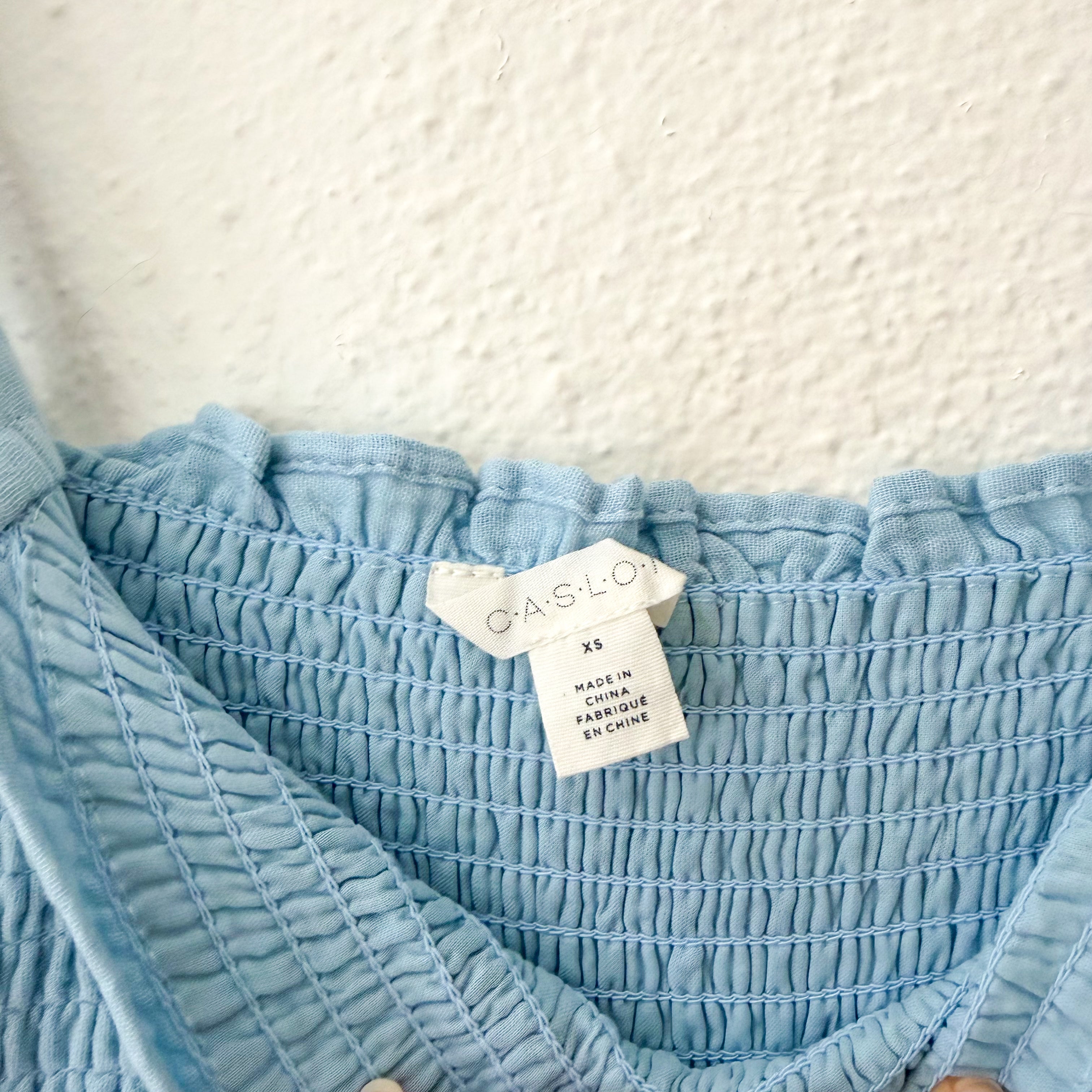 Caslon Smocked Tie Strap Cotton Gauze Midi Sundress in Baby Blue | XS