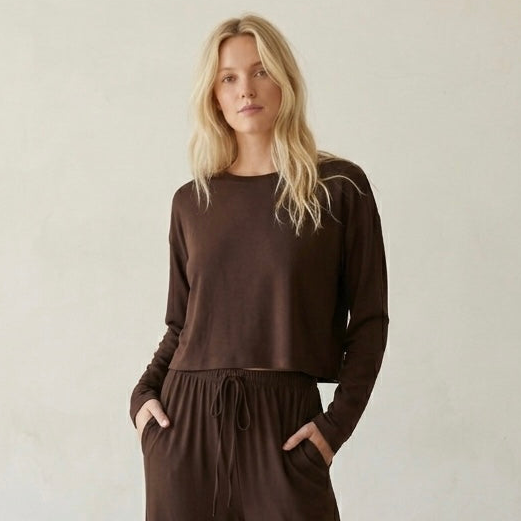 BumpSuit The Cloud Cropped Long Sleeve Tee in Chocolate | M