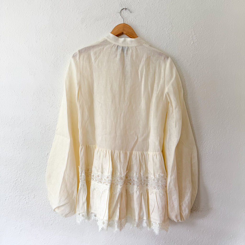 Bardot Antonia Linen Lace Trim Mini Dress in Eggnog, sz XS/US 2