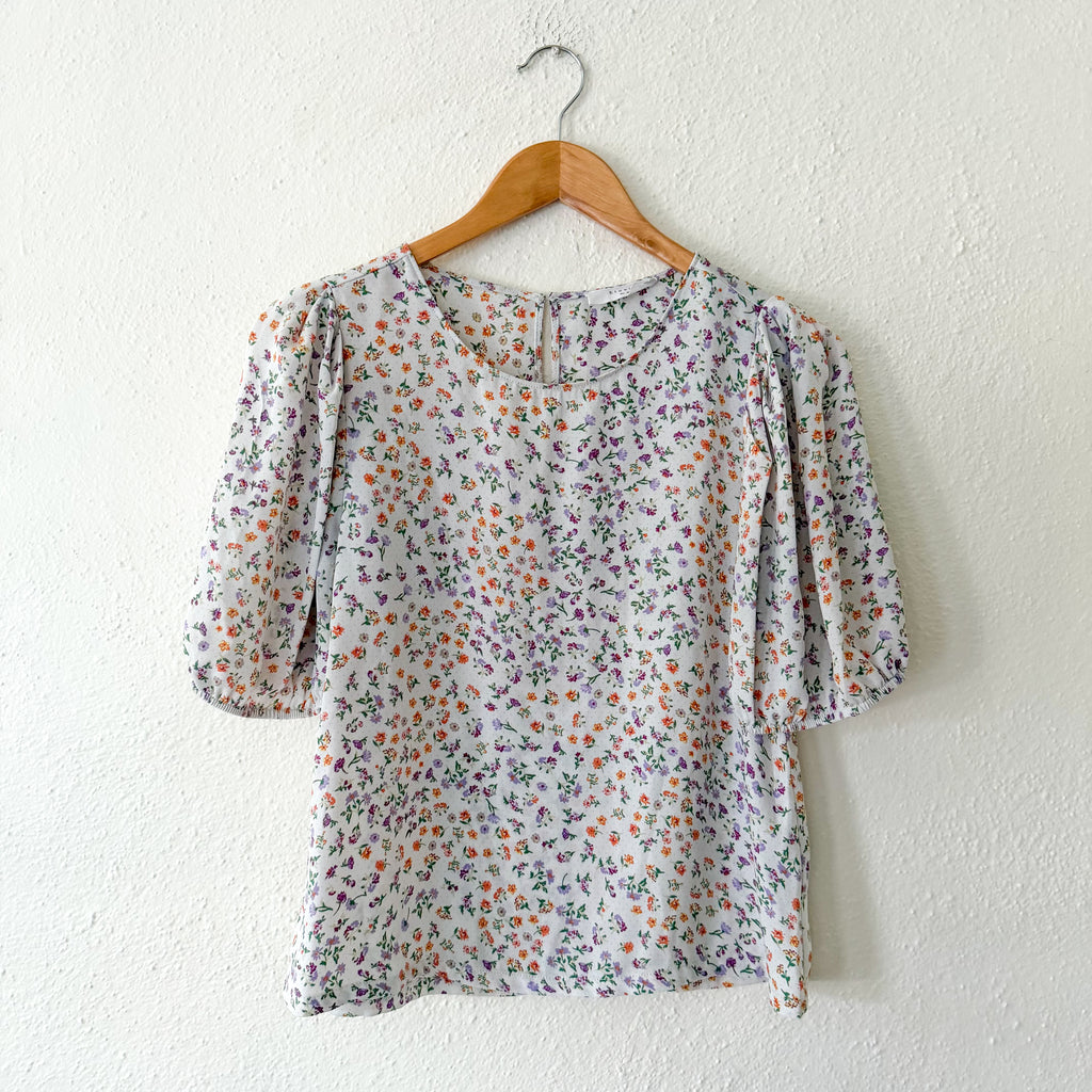 Elodie Cream Floral 3/4 Puff Sleeve Blouse | XS