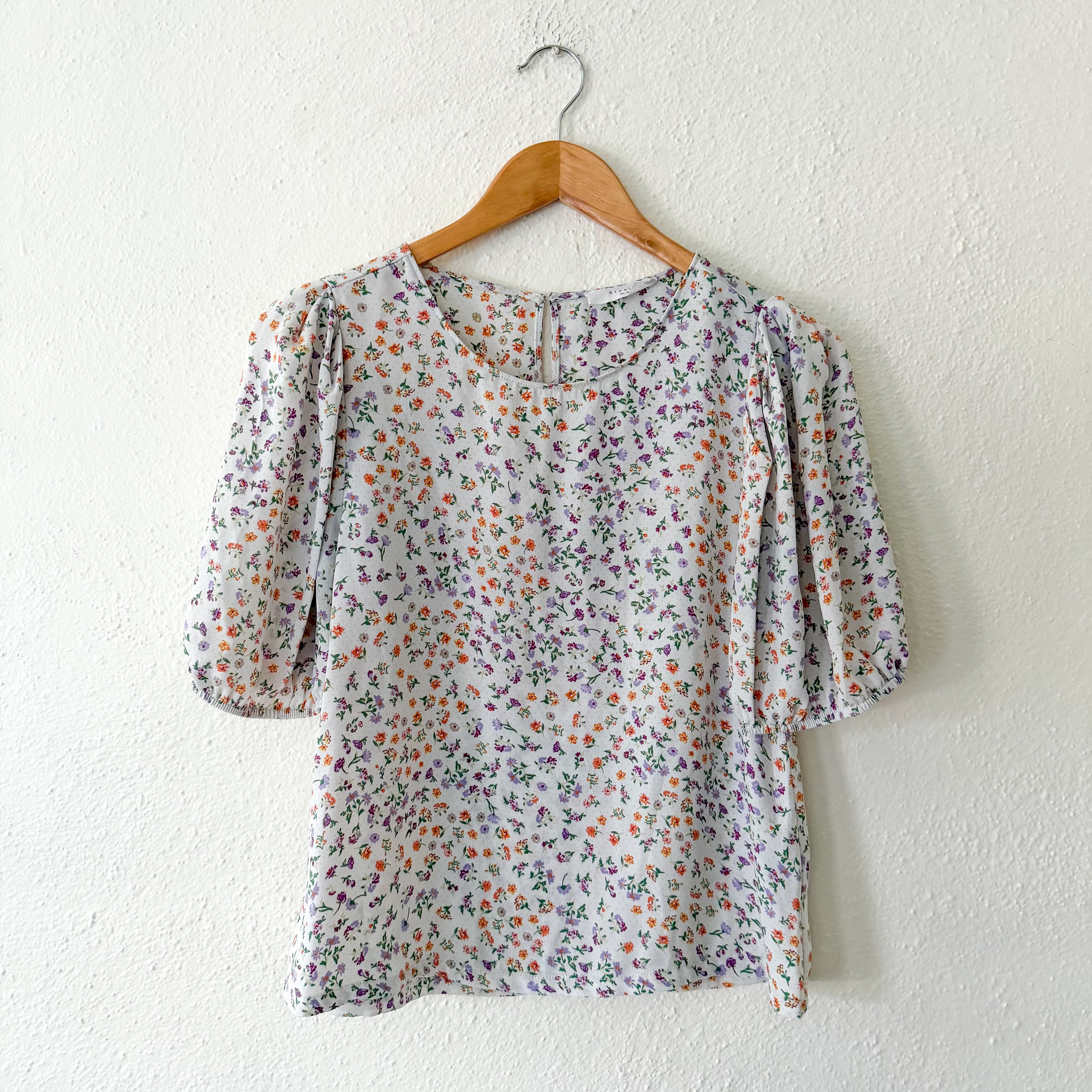Elodie Cream Floral 3/4 Puff Sleeve Blouse | XS