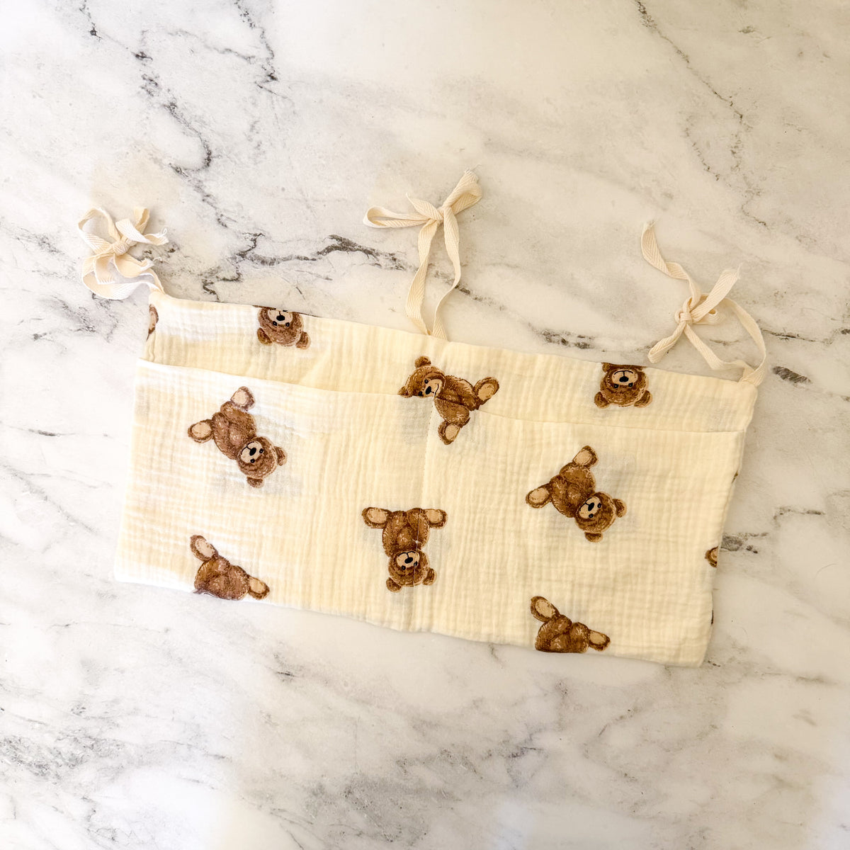 Anna-Kaci Teddy Bear Cream Gauze Stroller Caddy/Organizer Bag