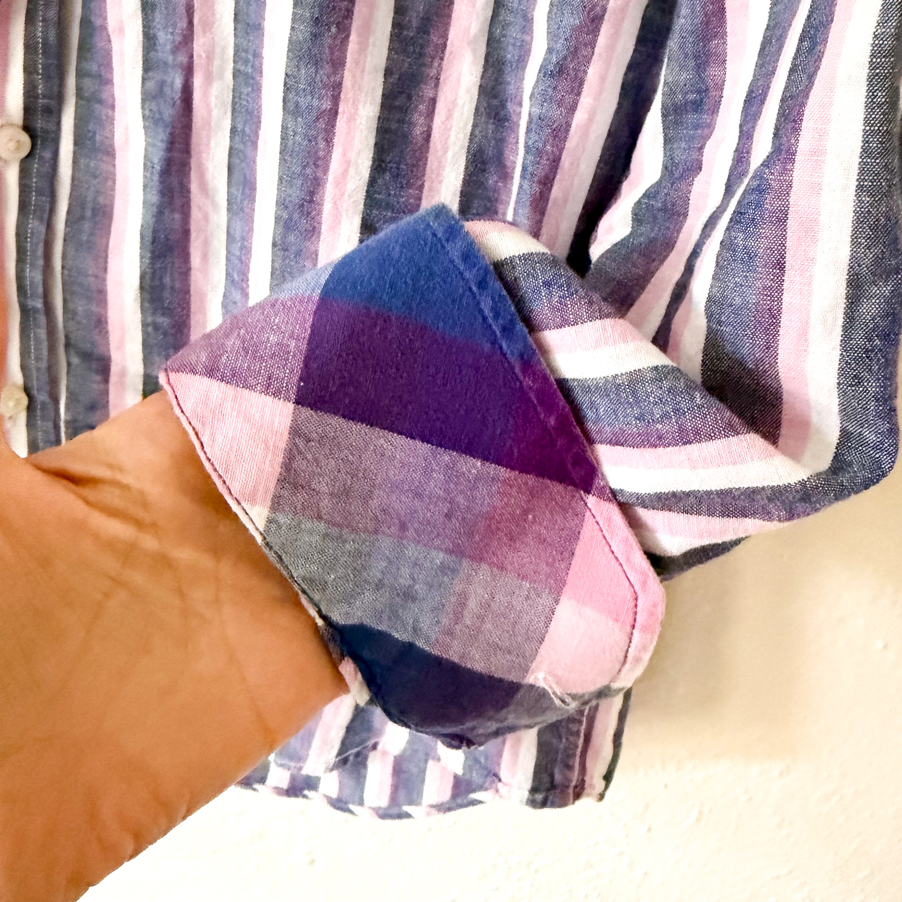 Taylorbyrd 100% Cotton Oversized Purple Striped Button Down Shirt | S