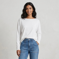 AllSaints Rita Boatneck Long Sleeve Oversize T-Shirt in Cream | XS