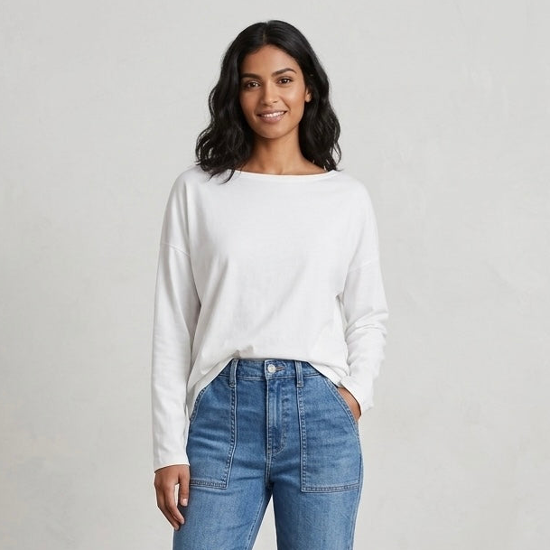 AllSaints Rita Boatneck Long Sleeve Oversize T-Shirt in Cream | XS