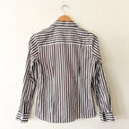 Foxcroft Petite Brown & White Striped No Iron Button Down Shirt | 4P