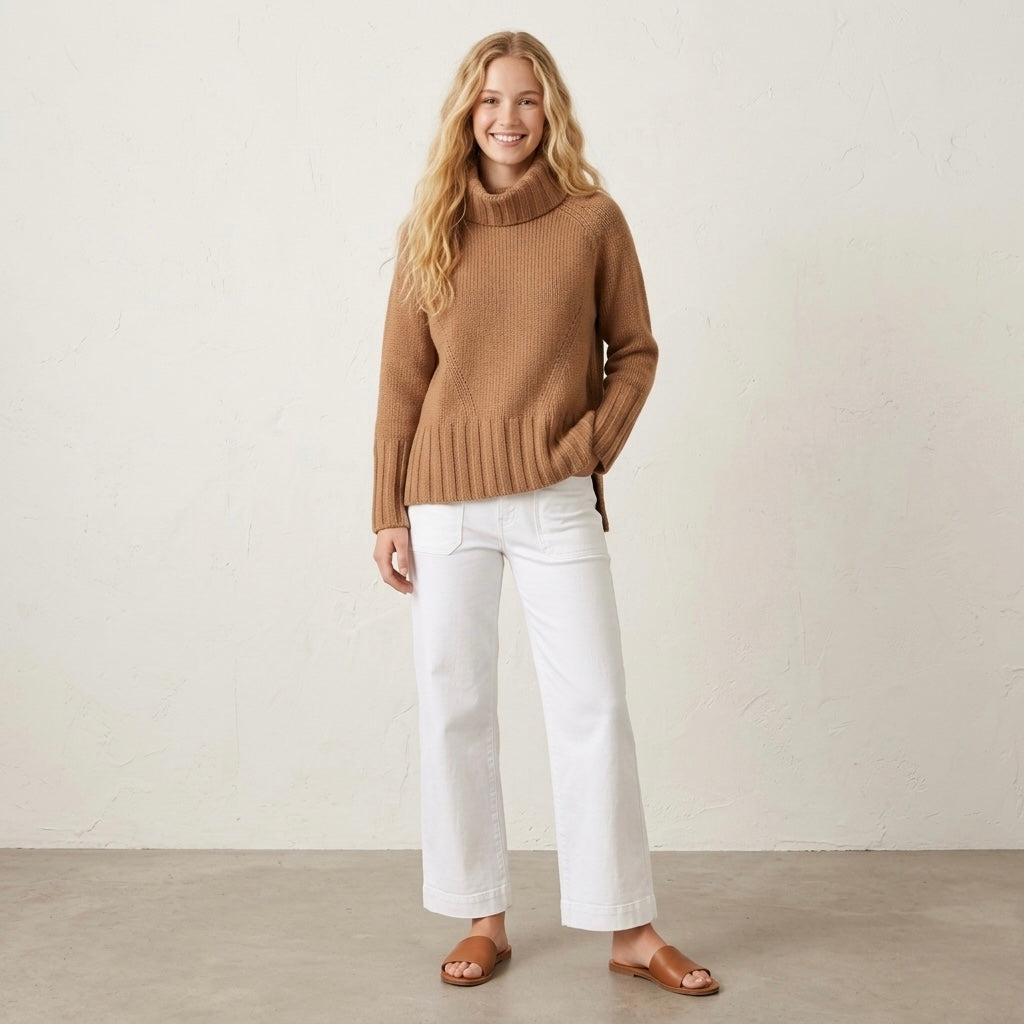 Reiss Eve Wool Cashmere Blend Roll Neck Sweater in Camel | XS