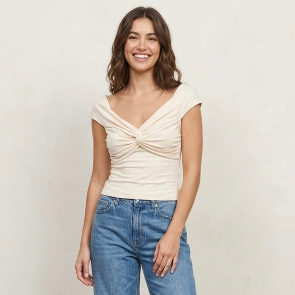 Reformation Ezlynn Off The Shoulder Knit Top in Cream, sz XS