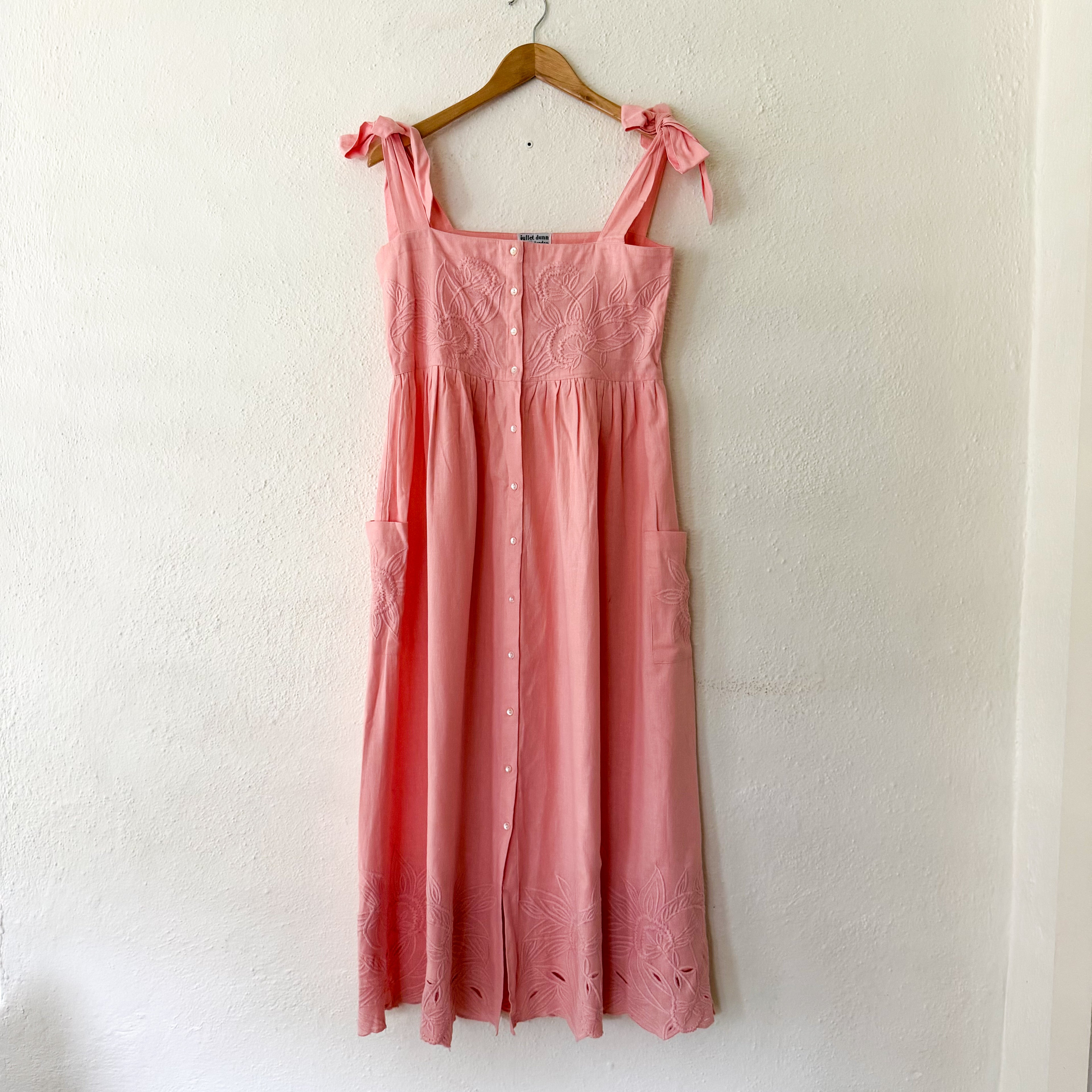 Juliet Dunn London Pink Floral Embroidered Cotton Midi Dress | 1