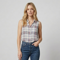 Equipment Femme Mina 100% Silk Red & Blue Plaid Button Down Sleeveless Shirt | XS