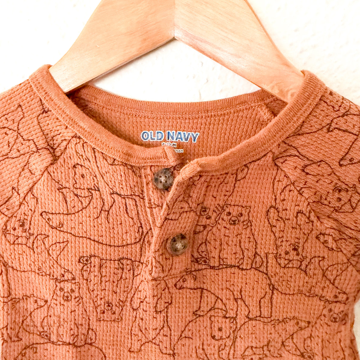 Old Navy Brown Bear Textured Cotton Long Sleeve Bodysuit | 6-12m