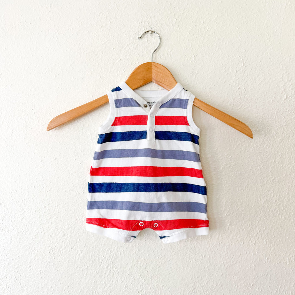 Carter's Red White & Blue Wide Stripe Sleeveless Romper | 0-3m