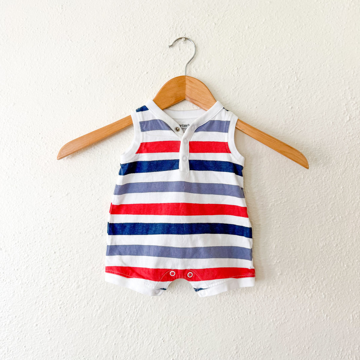 Carter's Red White & Blue Wide Stripe Sleeveless Romper | 0-3m