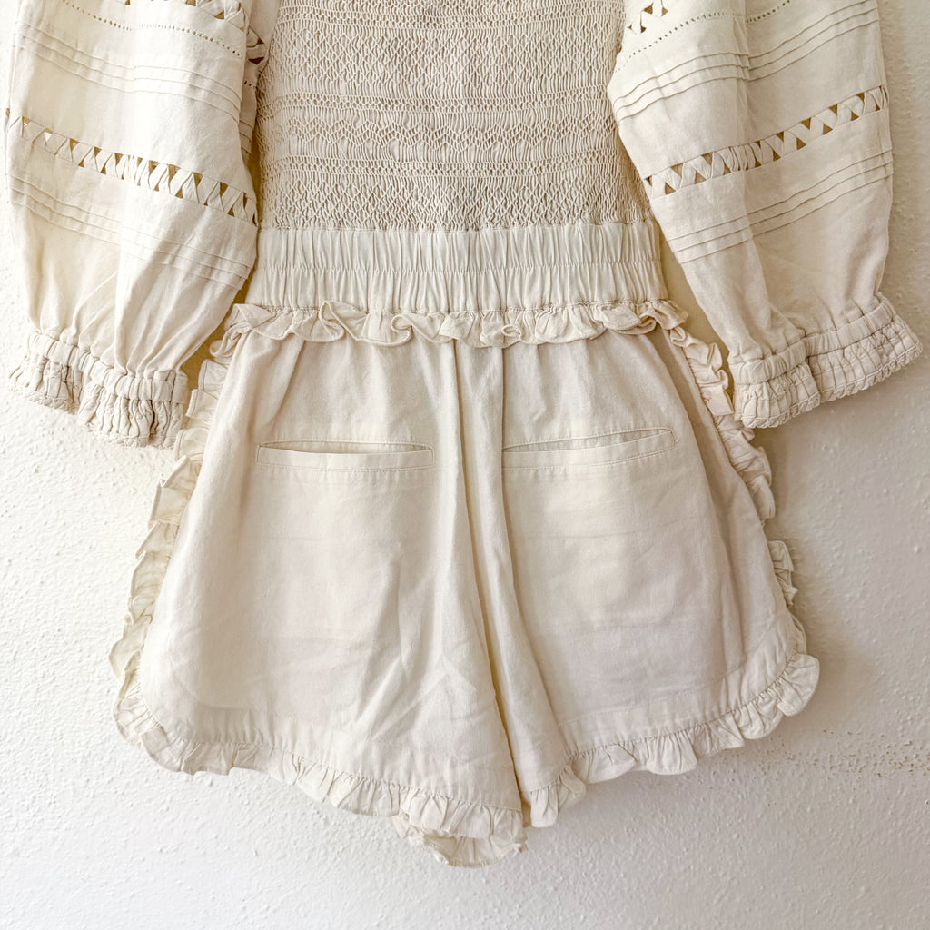 Sea New York Willa Smocked Puff Sleeve Romper in White | 00