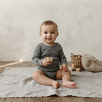 H&M 100% Washable Wool Charcoal Long Sleeve Bodysuit | 9-12m