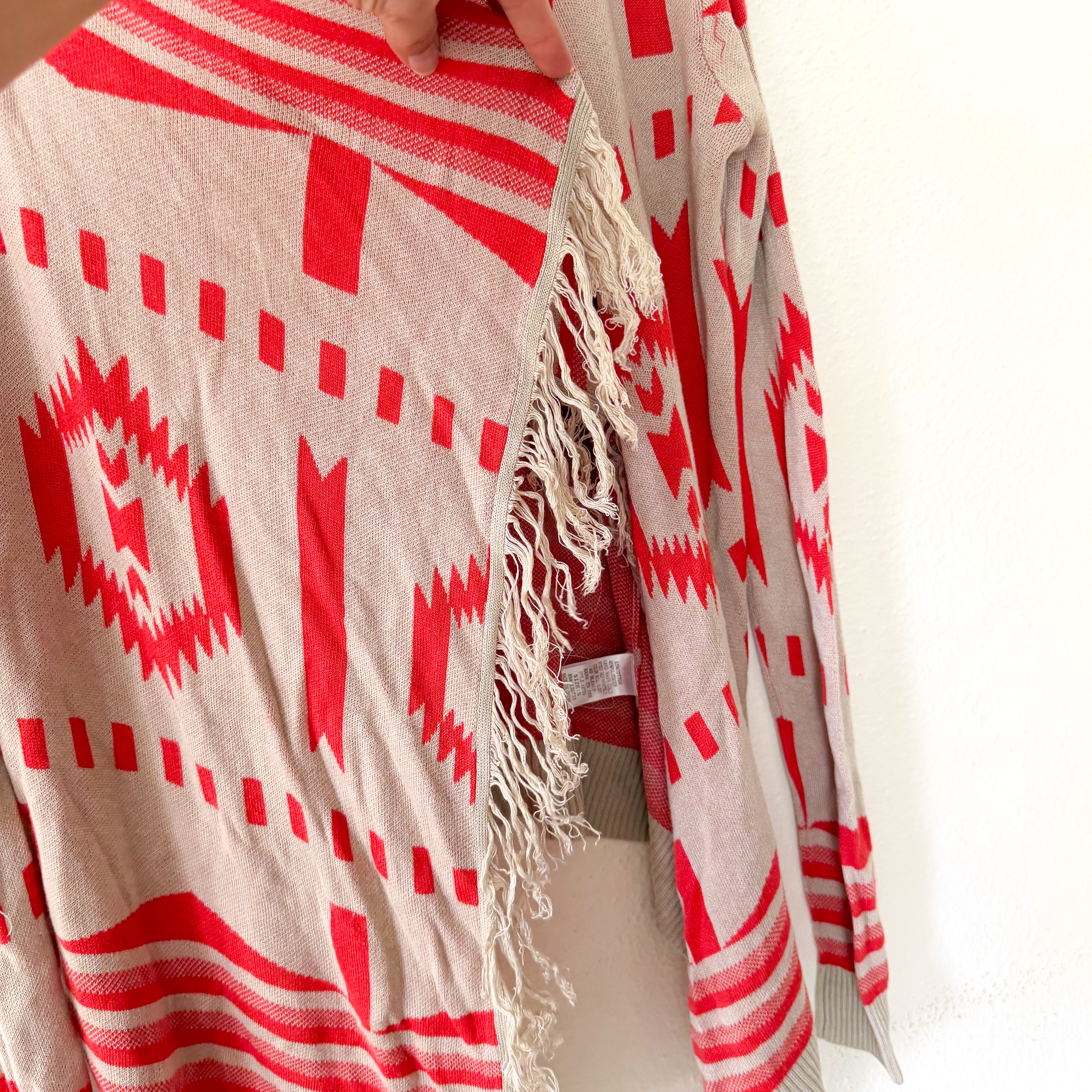 Umgee Boho Tribal Print Open Front Fringe Cardigan | S